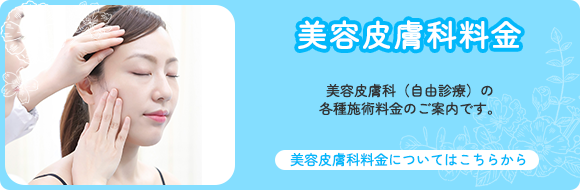 美容皮膚科（自由診療）の各施術料金のご案内です。美容皮膚科料金についてはこちらから